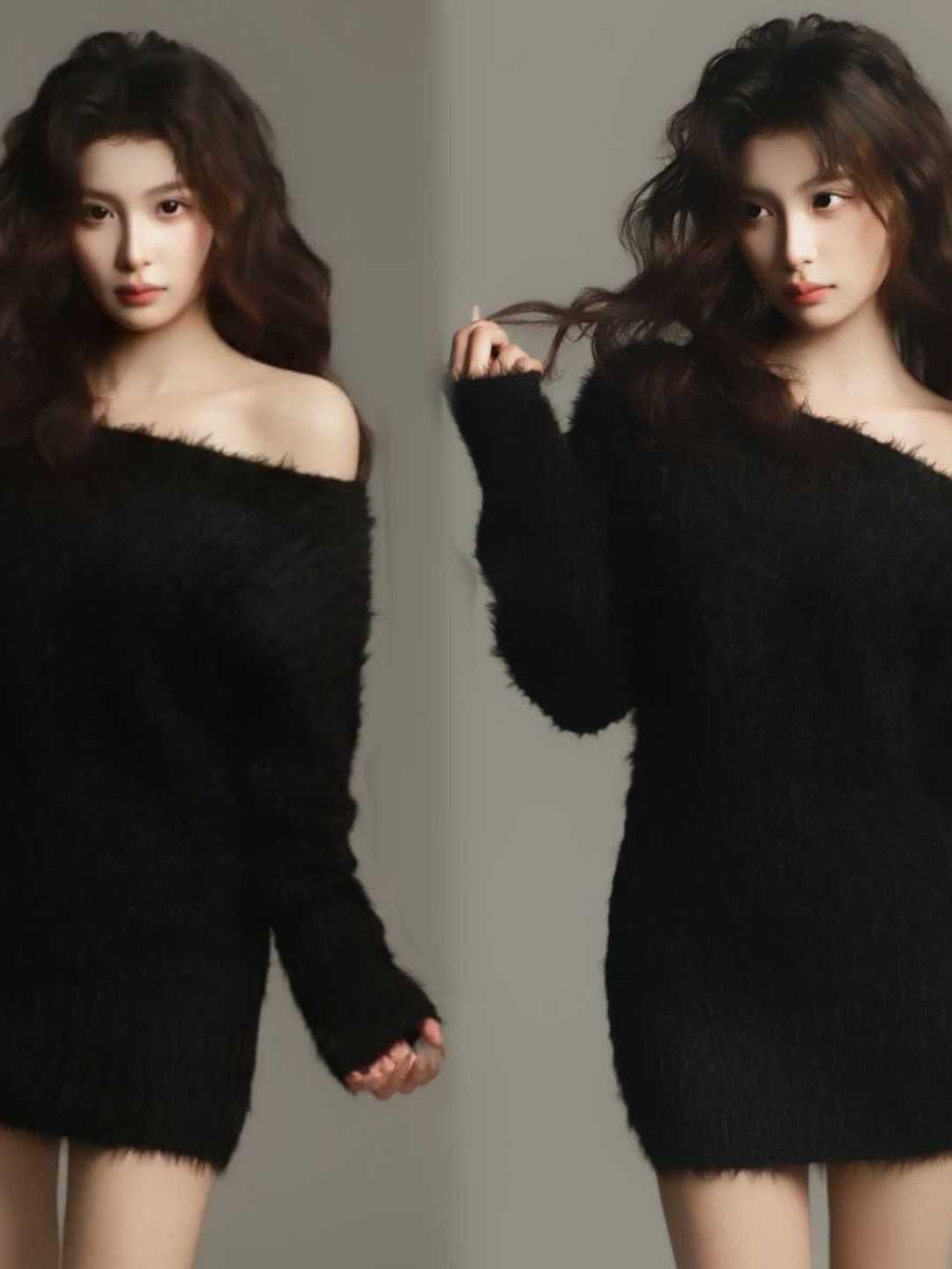 Ethnic Fashion Studio - 블랙 포트레이트 사진 촬영 의상 원숄더