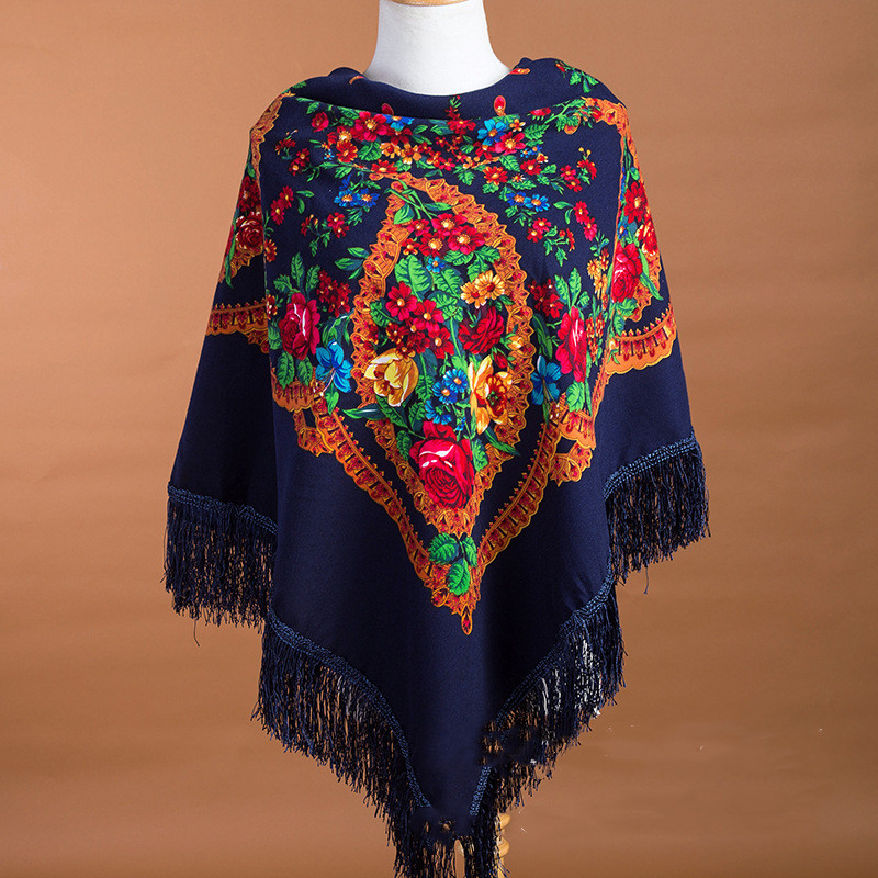 Winter Ethnic Fashion For Women - 레트로 꽃무늬 프린트 프린지 스카프, 러시아