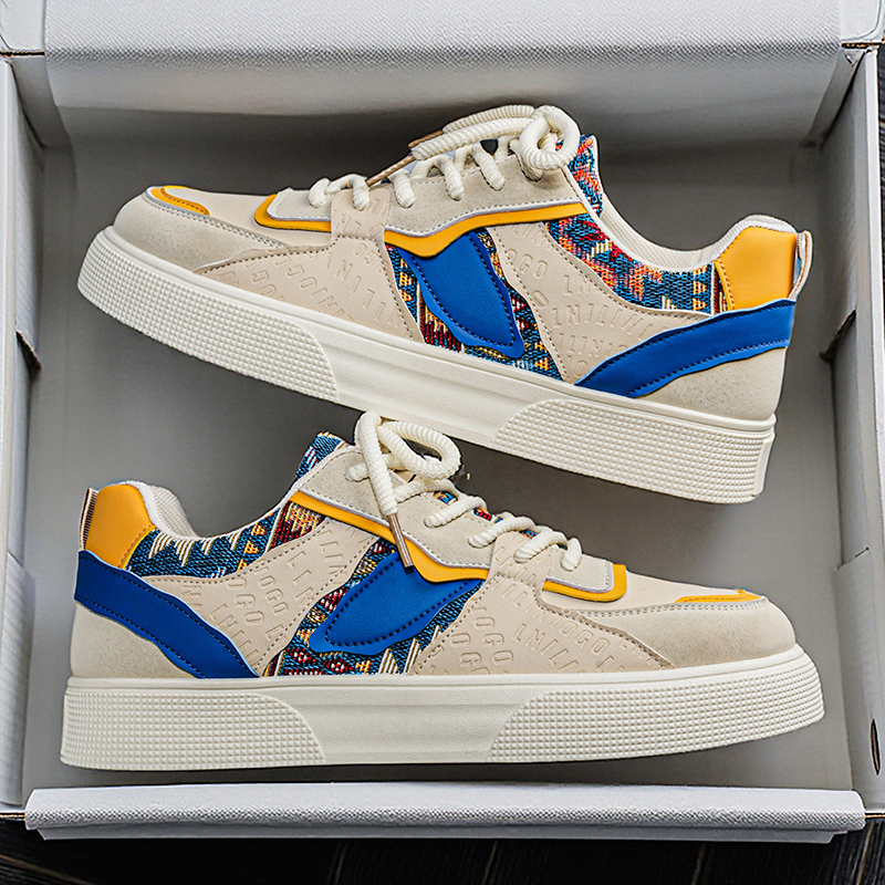 Ethnic Modern Fashion - 남성용 빈티지 패치워크 플랫폼 스니커즈 -