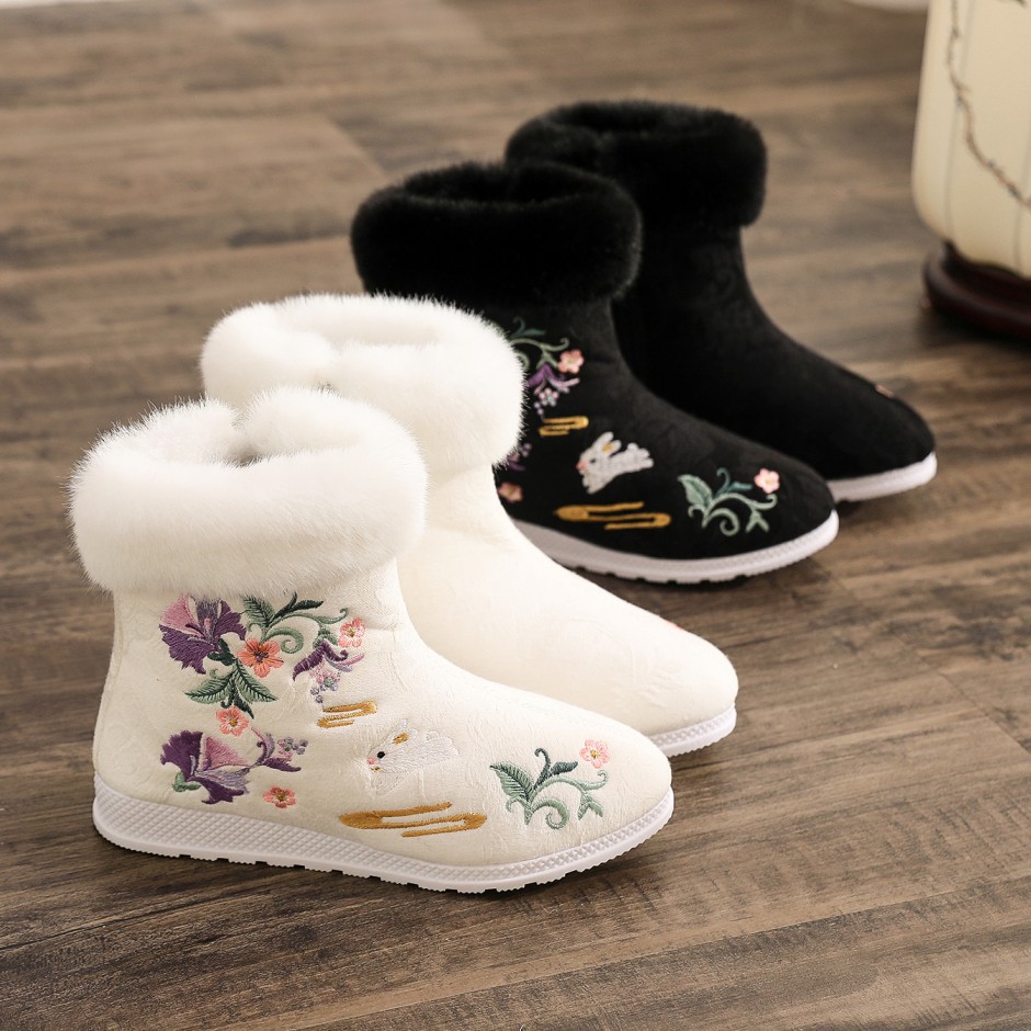 Winter Ethnic Fashion For Women - 에스닉 스타일 자수 짧은 부츠 여성용,