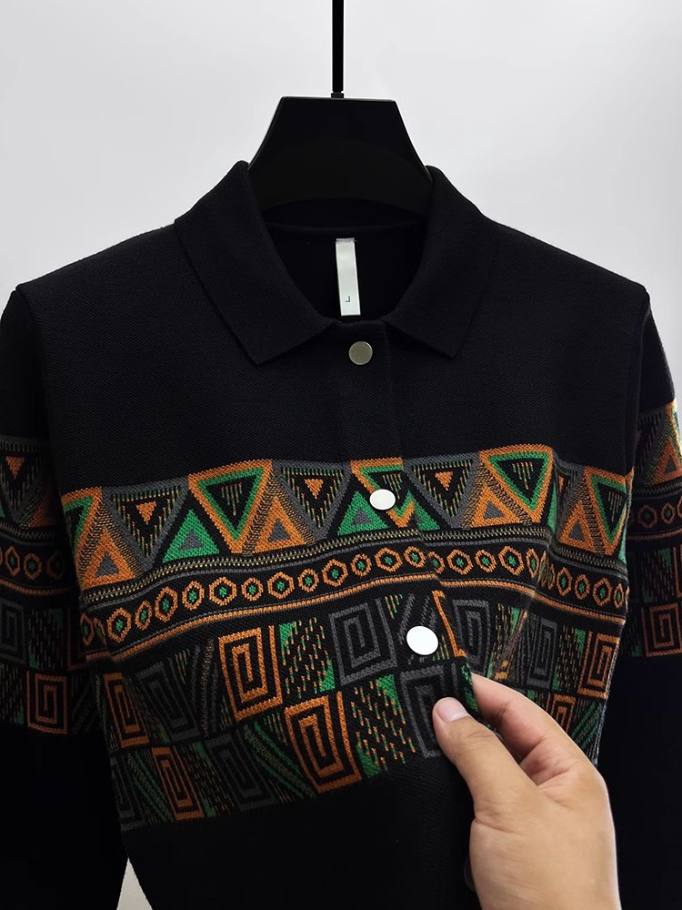 세련된 남성용 니트 가디건 칼라 스웨터 블랙 에스닉 테 - Urban Ethnic Fashion 리뷰 및 가격