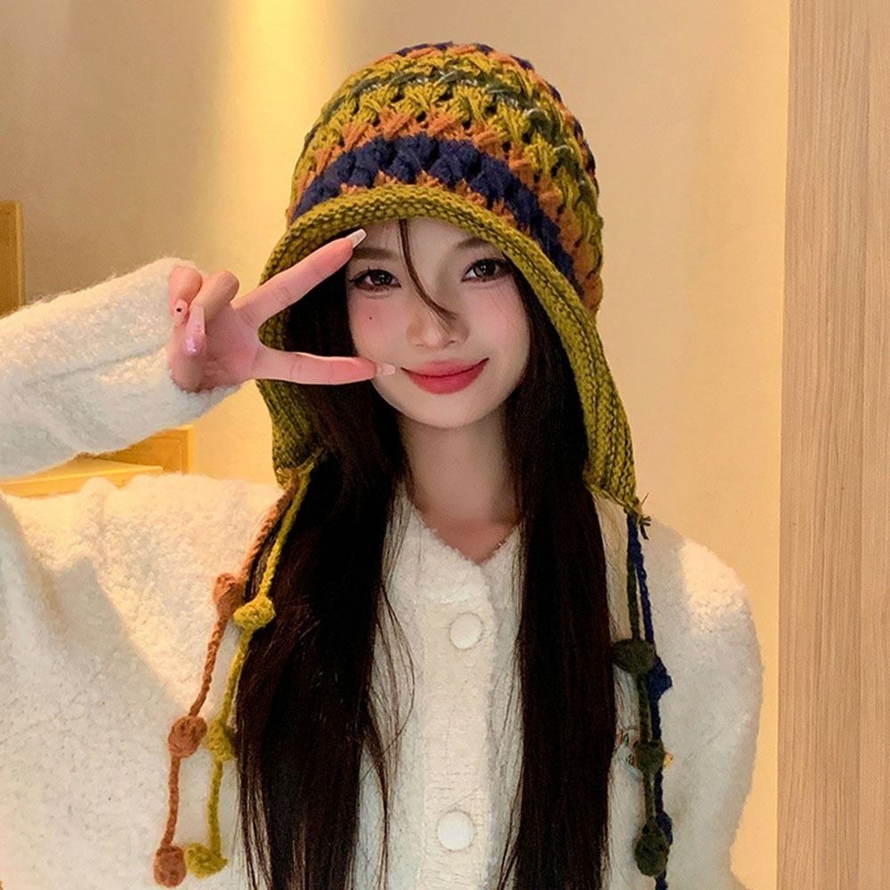 패션 레인보우 스트라이프 니트 모직 모자 태슬 방풍 비 - Winter Ethnic Fashion For Women 리뷰 및 가격