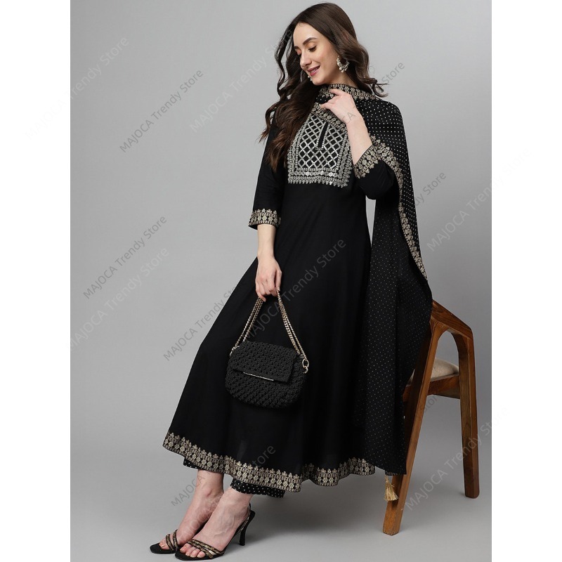 인도 파키스탄 여성용 블랙 레이온 쿠르타 팬츠 세트 ( - Salwar Kameez Set 리뷰 및 가격