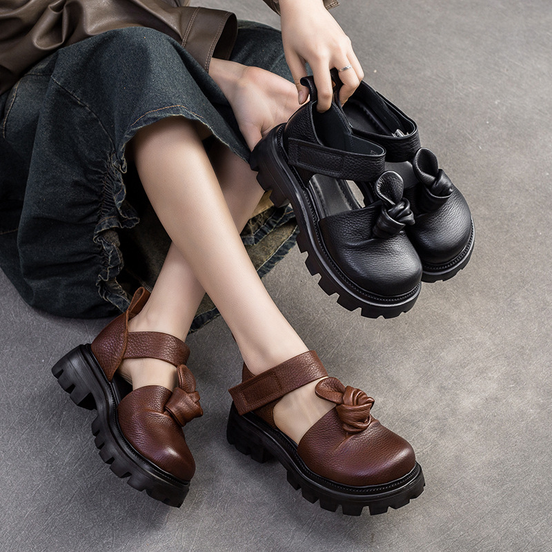 5cm 에스닉 매듭 플랫폼 웨지 가을 신발 여성 소가죽 - Ethnic Fashion 리뷰 및 가격