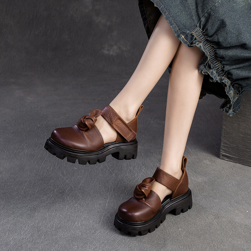 5cm 에스닉 매듭 플랫폼 웨지 가을 신발 여성 소가죽 - Ethnic Fashion 리뷰 및 가격