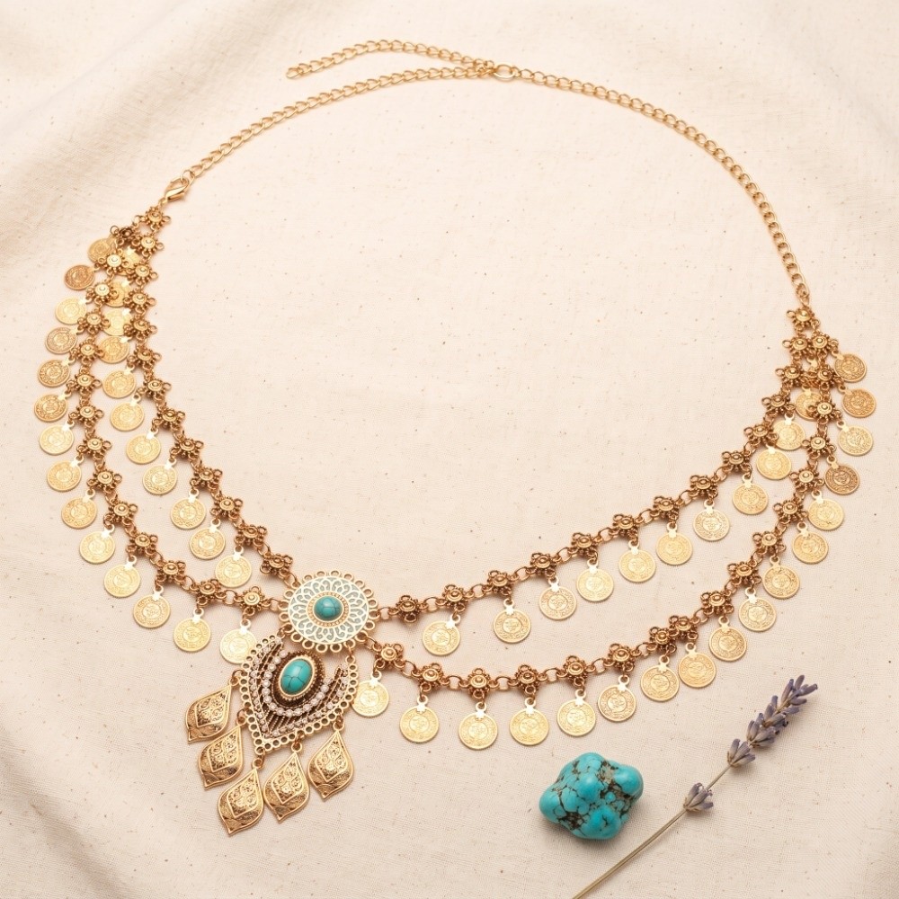 보헤미안 스타일 이중 레이어 벨리댄스 허리 체인 태슬  - Ethnic Fashion Jewellery 리뷰 및 가격