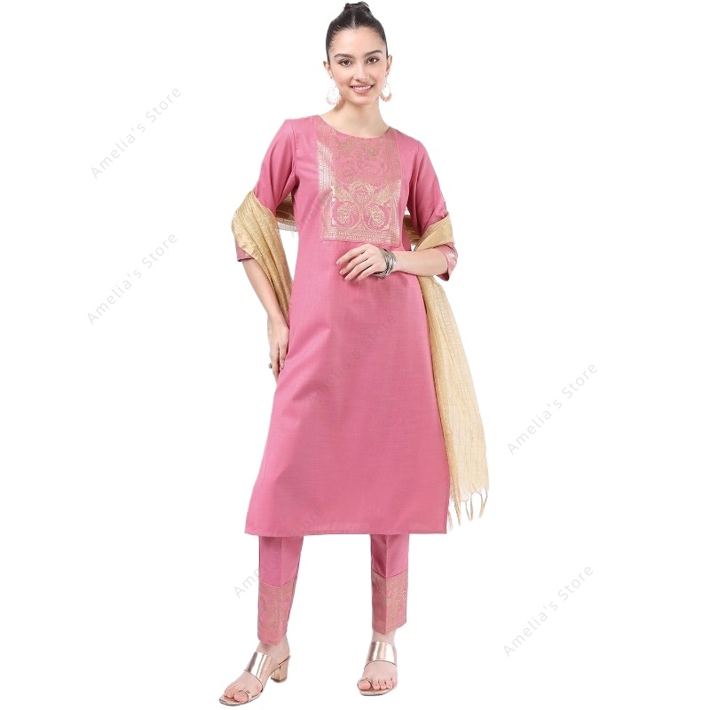 인도/파키스탄 여성용 핑크 쿠르타 3피스 세트 전통 의 - Salwar Kameez Set 리뷰 및 가격