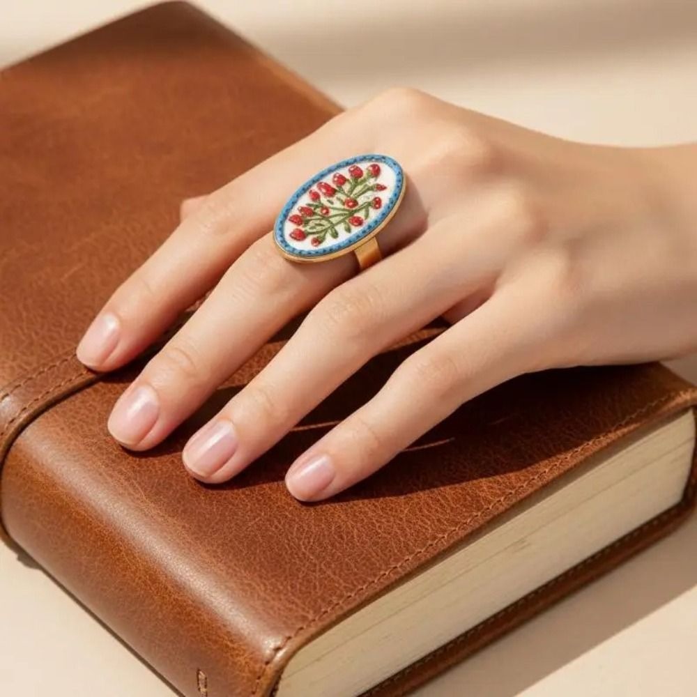 시골풍 프린팅 에나멜 꽃 반지 프랑스 기하학적 유약 반 - Ethnic Fashion 리뷰 및 가격