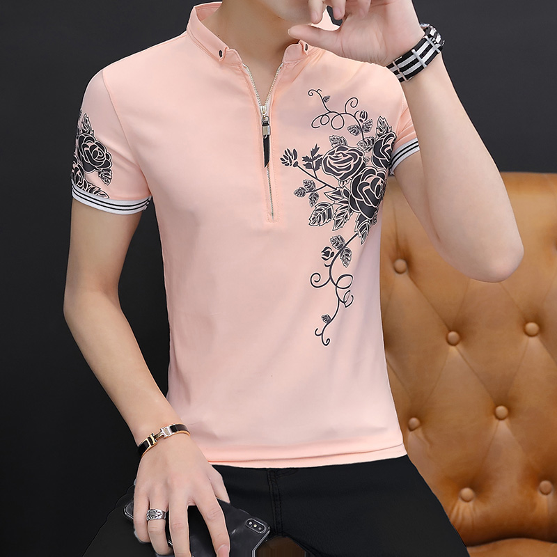 패셔너블한 반소매 스탠드 칼라 프린트 티셔츠 남성용 슬 - Urban Ethnic Fashion 리뷰 및 가격