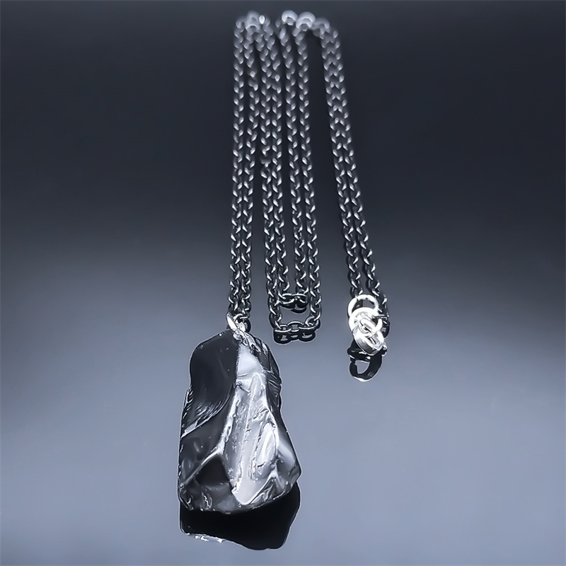 검은 흑요석 불규칙한 천연석 목걸이 Boho 스테인레스 - Ethnic Fashion Jewellery 리뷰 및 가격