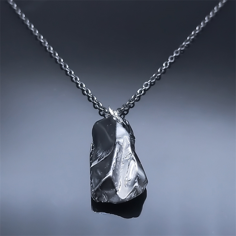 검은 흑요석 불규칙한 천연석 목걸이 Boho 스테인레스 - Ethnic Fashion Jewellery 리뷰 및 가격
