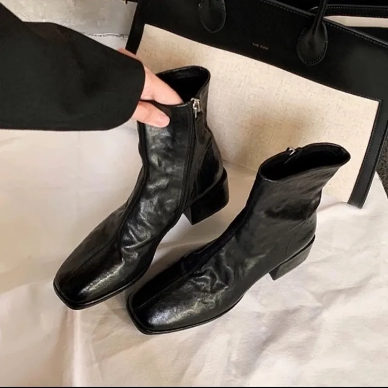 여성용 스퀘어 토 지퍼 힐 앵클 부츠, 캐주얼 첼시 부 - Ethnic Fashion Design 리뷰 및 가격