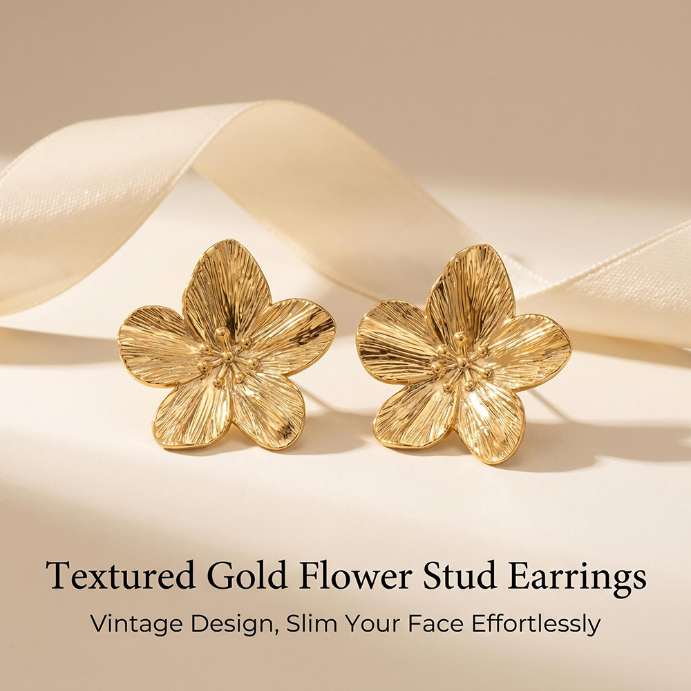 18K 금도금 오버사이즈 꽃 귀걸이, 망치질 마감 메탈 - Ethnic Fashion Jewellery 리뷰 및 가격